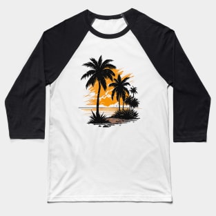 A retro sunny beach sunset and palm desing Baseball T-Shirt